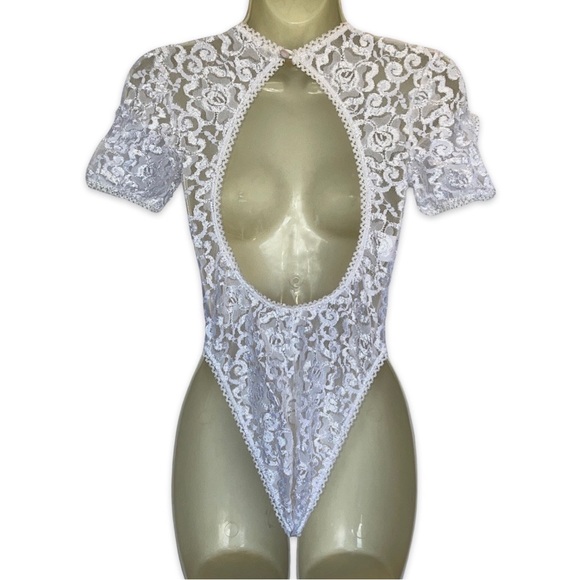 80’s Vintage Lingerie The Pleasure Company White Lace Beautiful Condition Size L - Picture 7 of 8